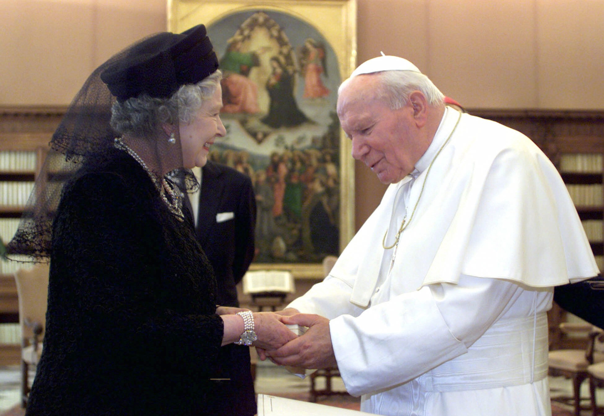 Queen Elizabeth II and Pope John Paul II meet at the Vatican, Oct. 17, 2000.