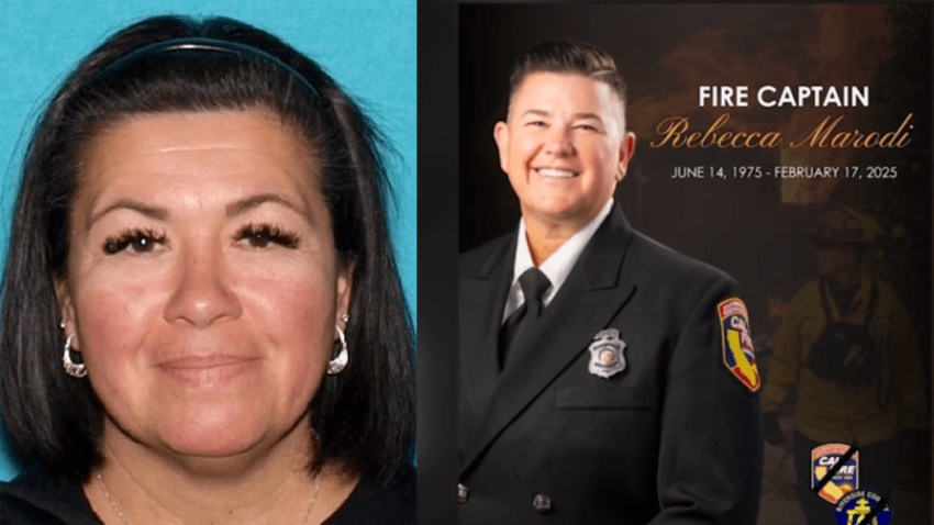 Yolanda Marodi, also know as Yolanda Olejniczak (left), is shown in this undated image by the San Diego Sheriff's Office. Marodi is a suspect in the homicide of Cal Fire Captain Rebecca Marodi (right), who was stabbed to death in her Ramona home, Feb. 18, 2025.