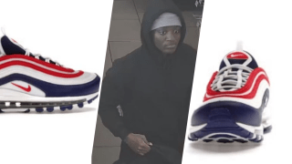 The suspect and some generic images of his distinctive Nike sneakers
